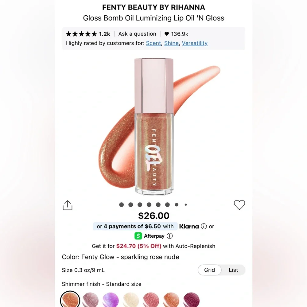 NIB Fenty Beauty Gloss Bomb Oil Luminizing Lip Oil in Shade Fenty Glow
